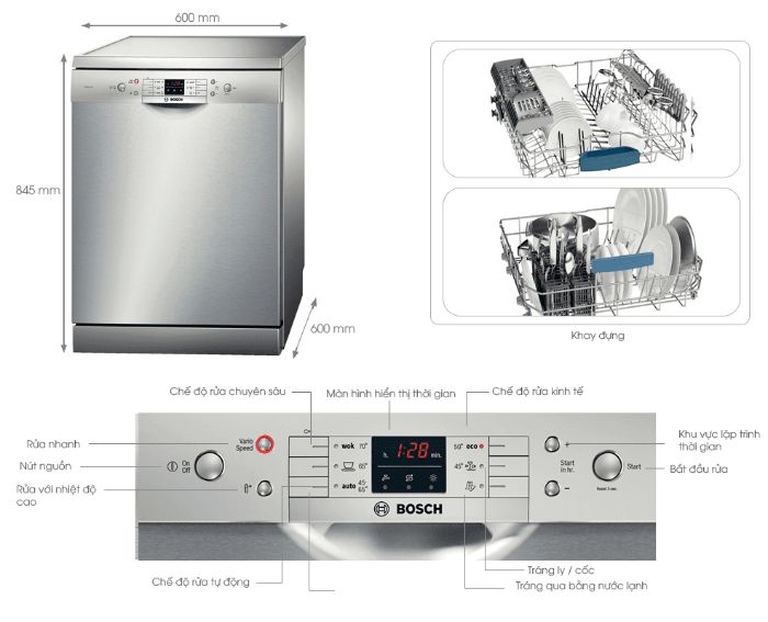 Đặc điểm nổi bật của máy rửa bát Bosch SMS63L08EA Đặc điểm nổi bật của máy rửa bát Bosch SMS63L08EA